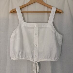 a new day Linen White Button-Down Crop Top
